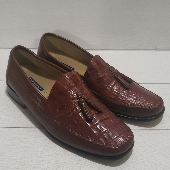 Florsheim Imperial 9D genuine caiman chestnut with tassels mens loafers